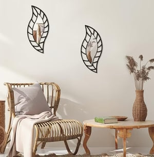 2 Pcs Small Mirror Wall Decor Mounted Art Leaf Mirror Decorative Teardrop Mirror Wall Decorations for Living Room Bedroom Bathroom Vanity Entryway Office(Black)