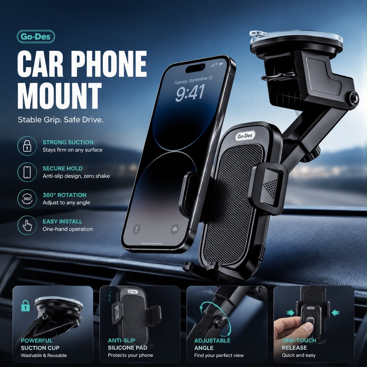360 Rotating Car Phone Holder